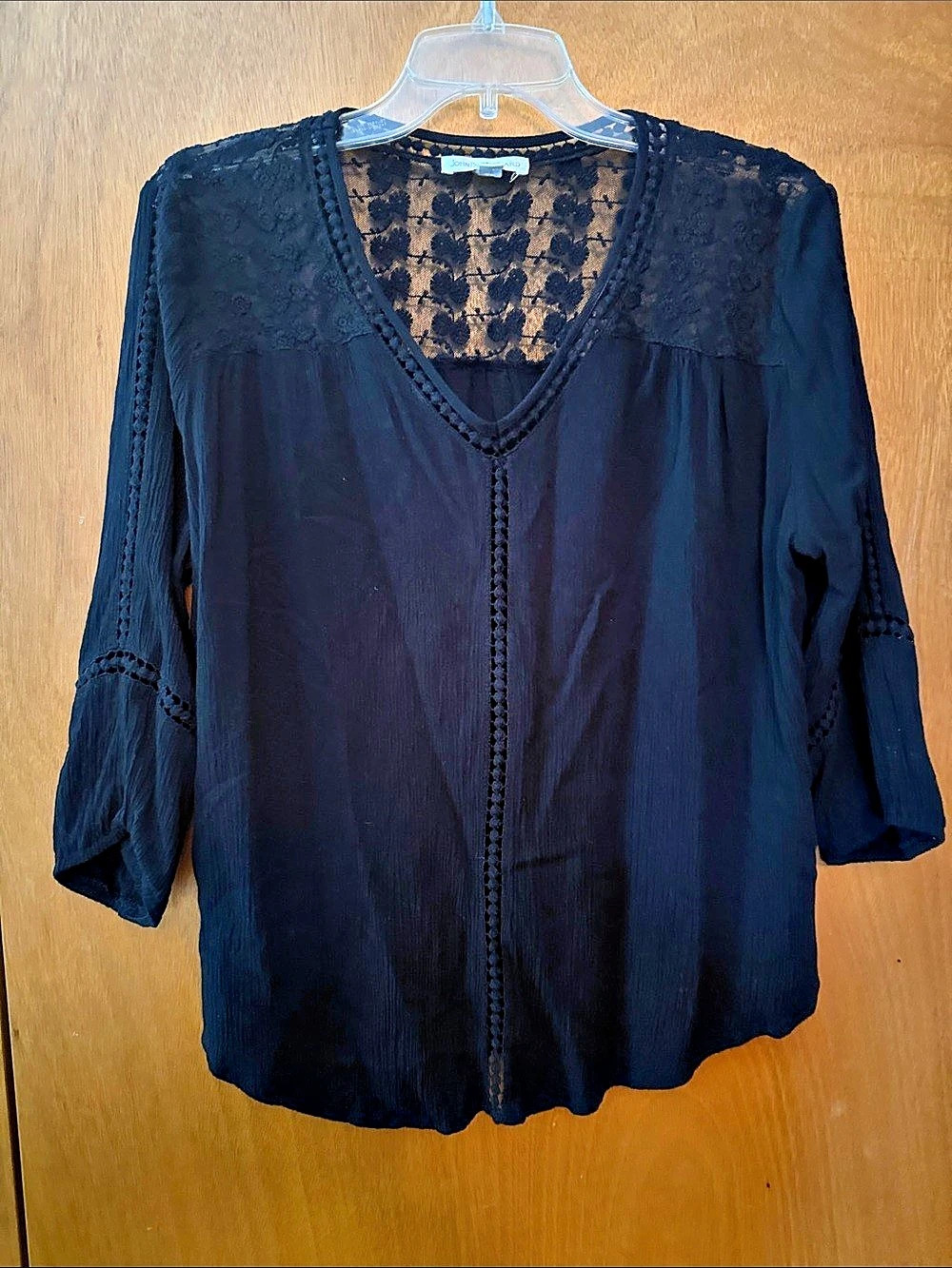 John Paul Richard Floral Lace Yoke Blouse in Black Large Like New